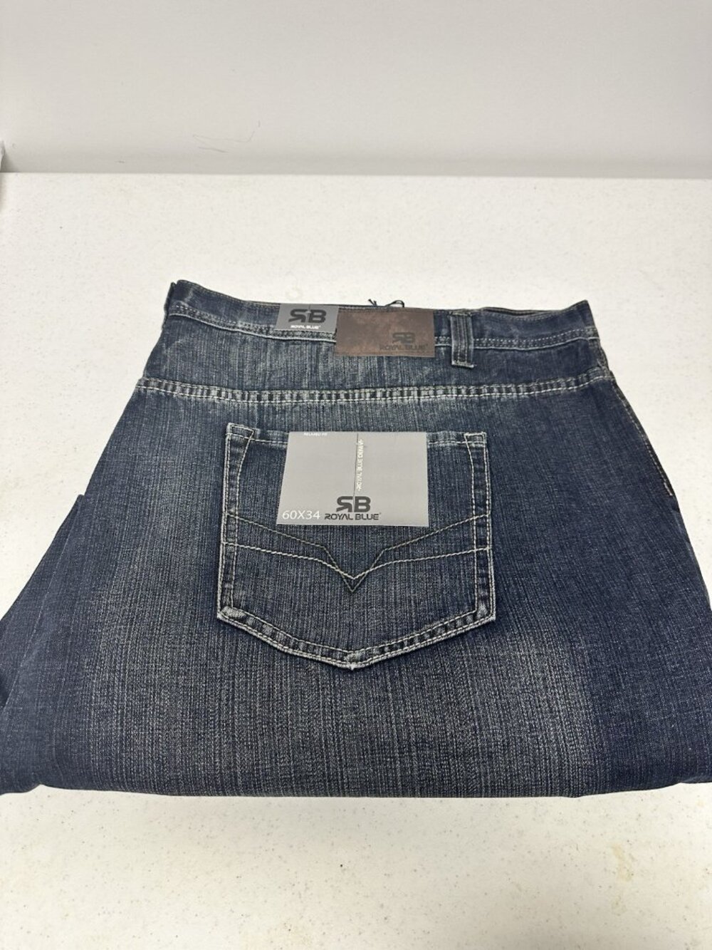 Royal Blue Brand Denim Jeans Men 60 x 34 Relaxed Big & Tall Blue Wash